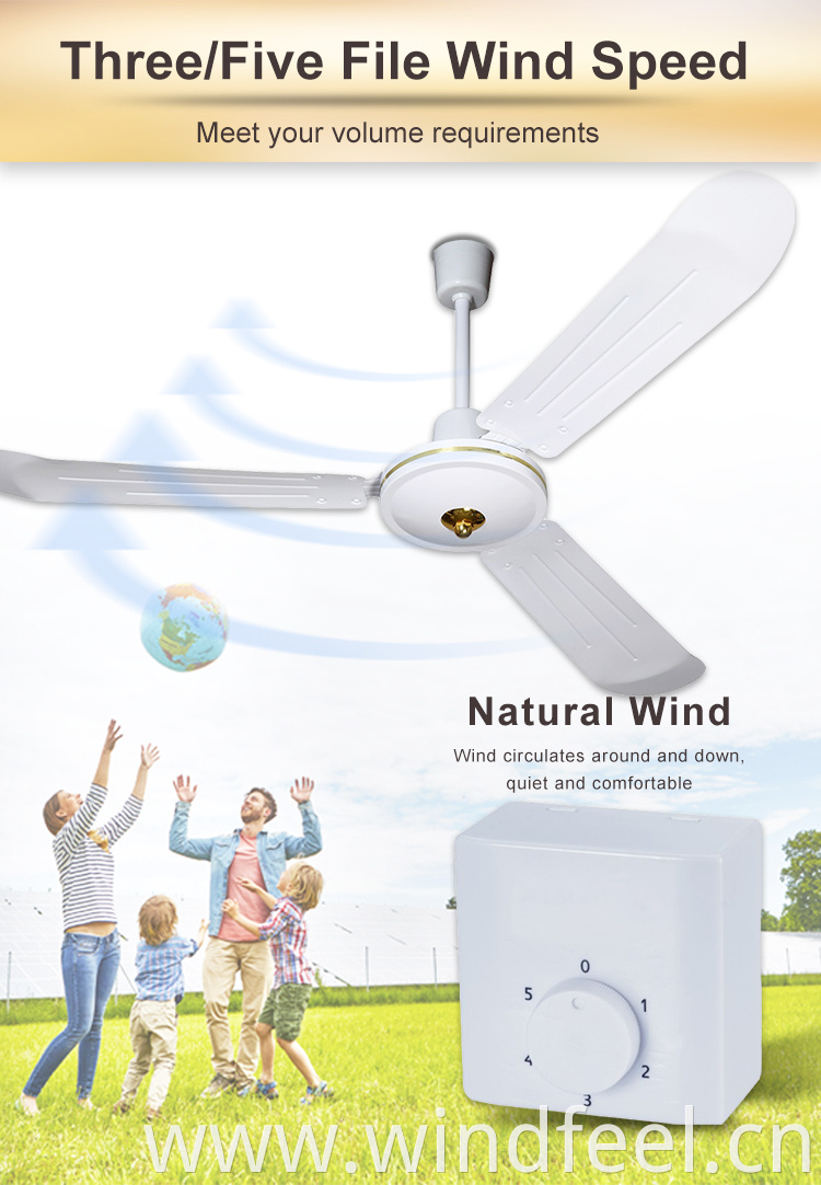 56 inch 1400 mm AC DC Solar Big Power Air Cooling Ghana Ceiling fan with 3 Aluminum Blade